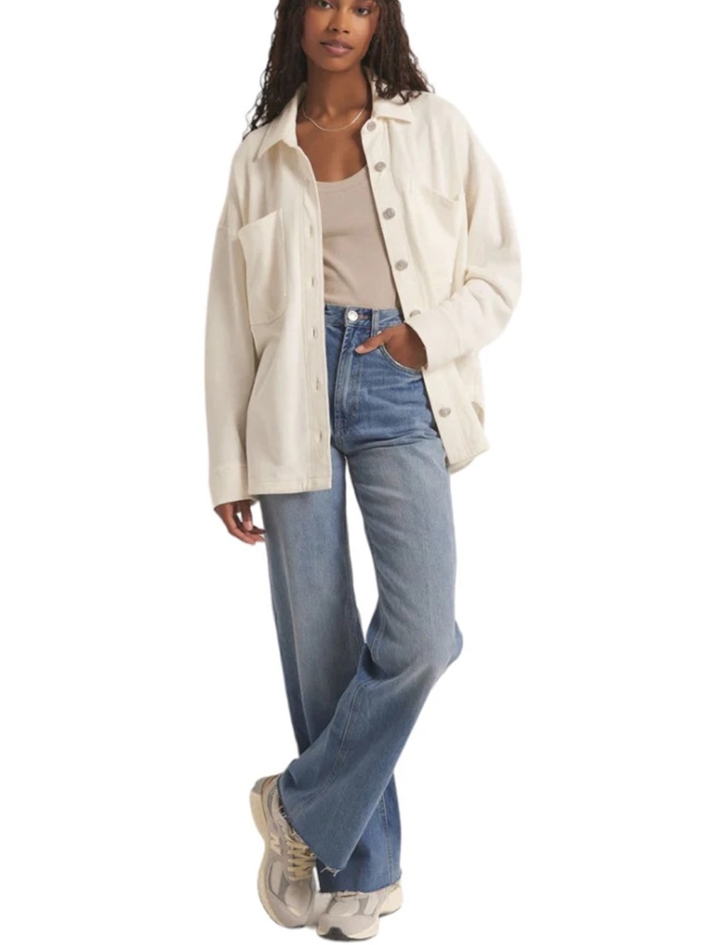 Z SUPPLY All Day Knit Jacket Shacket French Terry Sandstone Beige Small - Picture 3 of 10